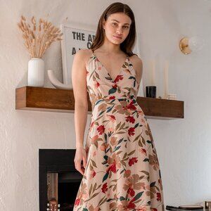 Lulus Resounding Beauty Beige Floral Print Surplice Maxi Dress - Size M